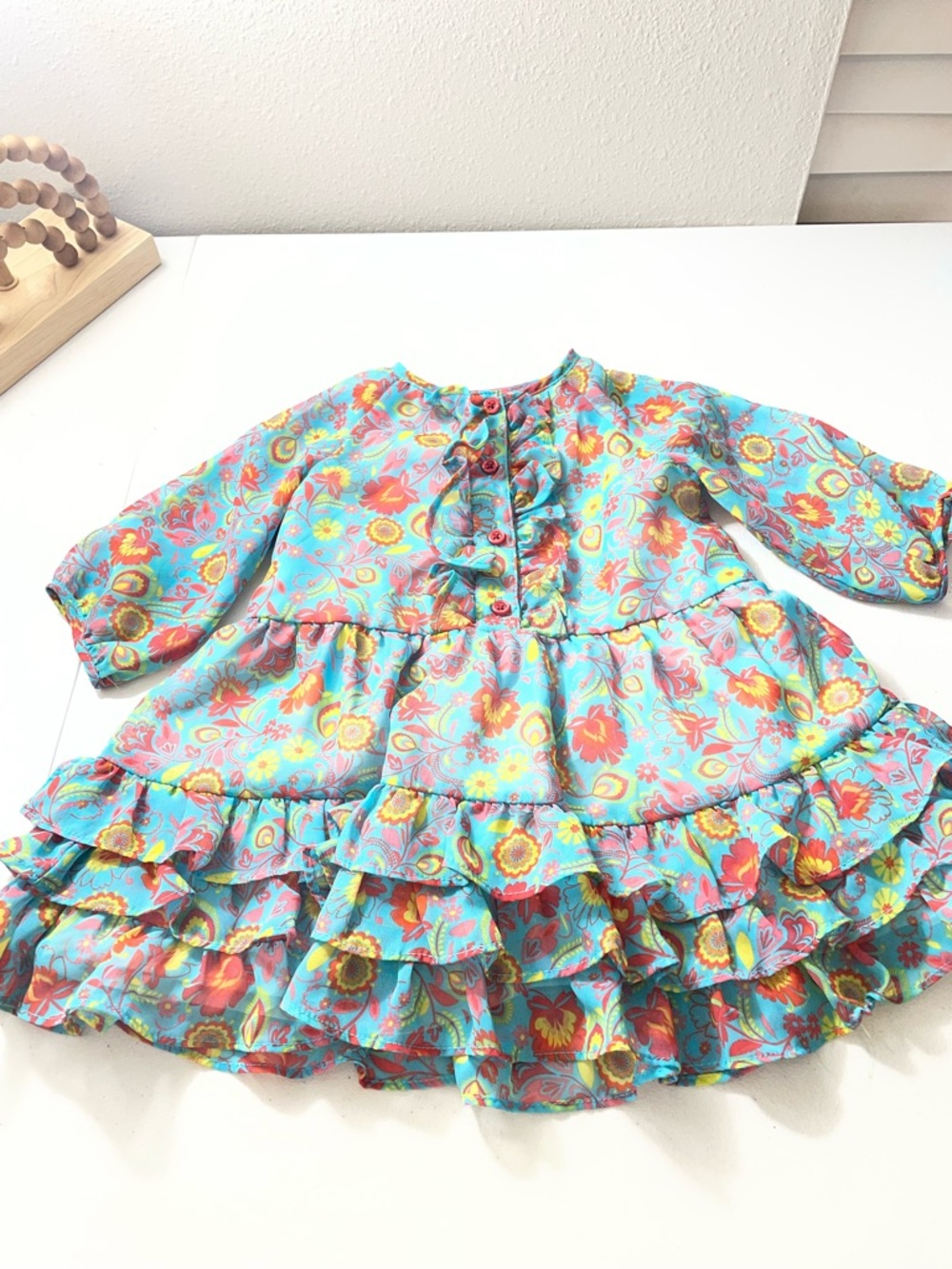 marmellata 2T Turquoise Floral Ruffled Tiered Dress
